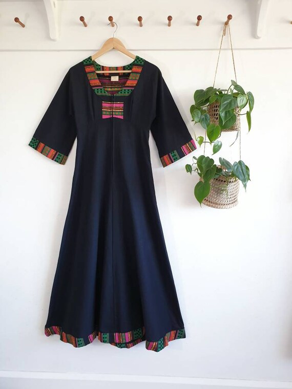 Vintage 1970s black cotton kaftan dress ~ boho hi… - image 10