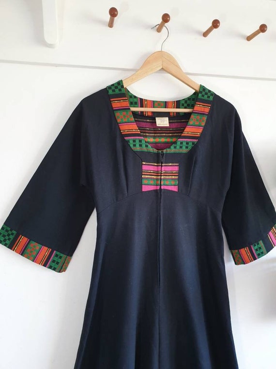Vintage 1970s black cotton kaftan dress ~ boho hi… - image 5