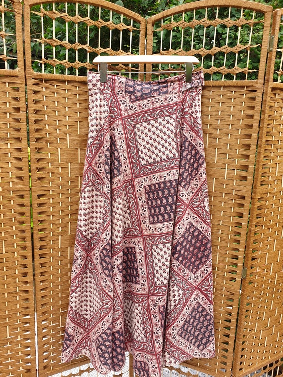 1970s Indian cotton hand blocked maxi wrap skirt … - image 4