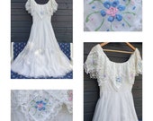 Vintage Mexican dress Embroidered Gypsy Festival Folk hippy cotton crochet lace maxi Dress xs Uk 8 US 4 Mexican wedding dress