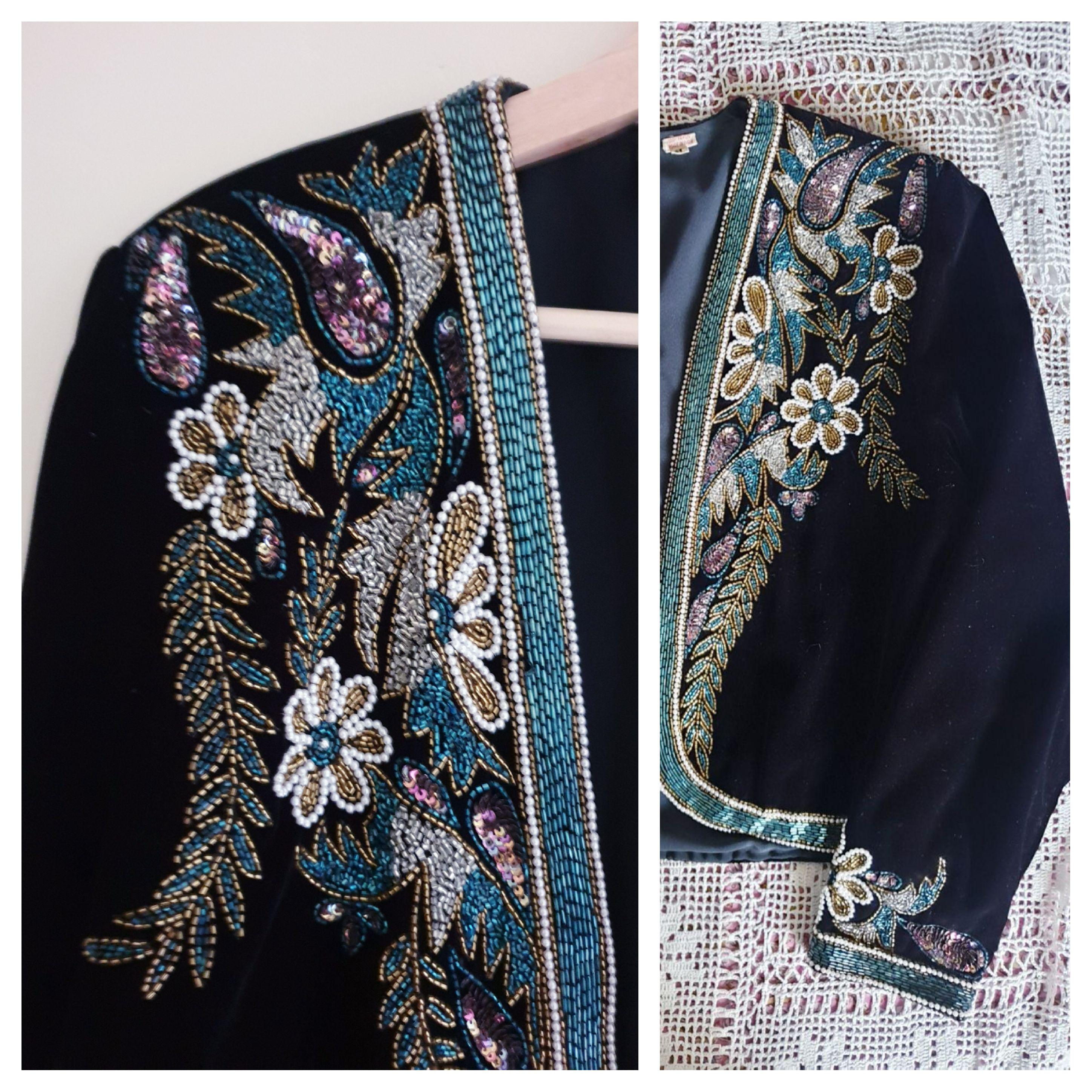 送料無料◆2025新品  Black 90s 70s 80s ~ Jacket Beaded Embroidered Indian Velvet ジャケット・アウター