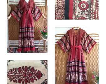 Rare vintage ANOKHI Indian block print maxi dress  ~ hand block print dress / s m / ~  India goddess  ~ collectable wearable art