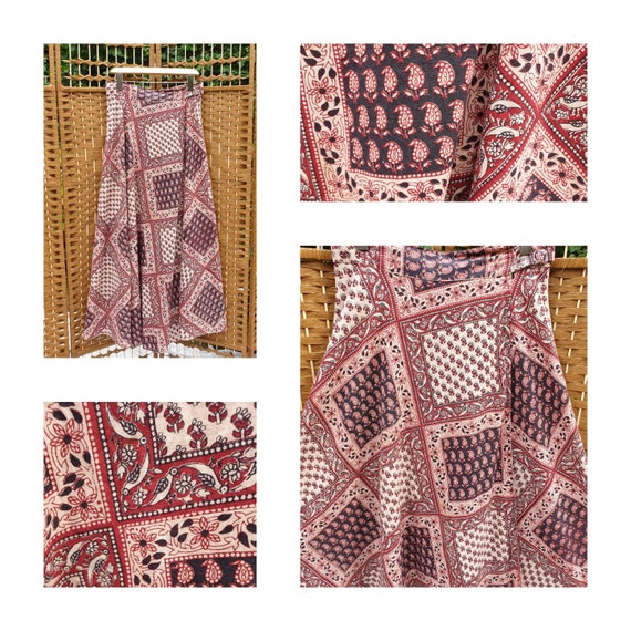 1970s Indian cotton hand blocked maxi wrap skirt … - image 2