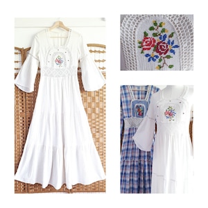 Vintage 70s White Embroidered Cotton Gauze Cheesecloth Prairie Dress ~  Crochet Boho Hippy Cotton Maxi Dress S M / Indian Cream Cotton Lace - Etsy