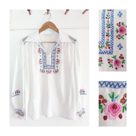 60s 70s embroidered Hungarian blouse ~ Hippy Boho