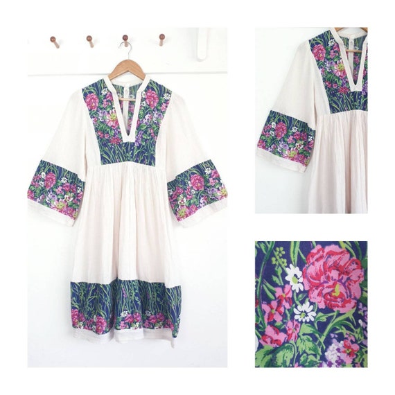 1970s Afghan style folk dress ~ cheesecloth cotton