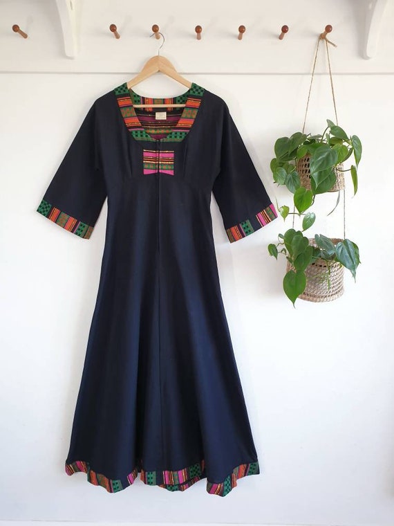 Vintage 1970s black cotton kaftan dress ~ boho hi… - image 9