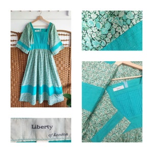 GREEN floral ditsy print LIBERTY London cotton midi dress ~  s m ~ high quality dream dress ~ Classic English vintage ~ 70s 80s ~ Prairie