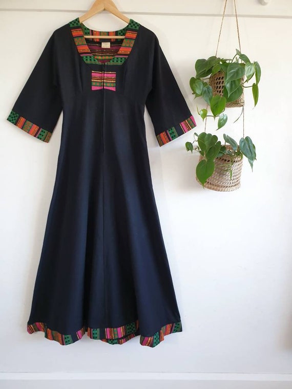 Vintage 1970s black cotton kaftan dress ~ boho hi… - image 6