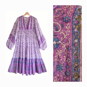 Vestido vintage de gasa de algodón indio PHOOL de los años 70 ~ vestido azul estampado a mano estilo boho hippie smock estampado en bloque años 60 étnico ~ arte ~ s