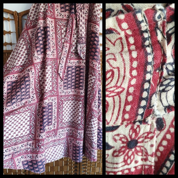 1970s Indian cotton hand blocked maxi wrap skirt … - image 10