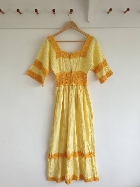 Yellow Vintage cotton Mexican wedding dress  ~ Gy… - image 10