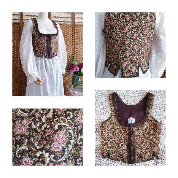 Vintage cotton DIRNDL vest waistcoat corset bustier  ~ Gypsy Boho Hippie Medieval Vest German European Bavarian Folk Trachten Costume s m