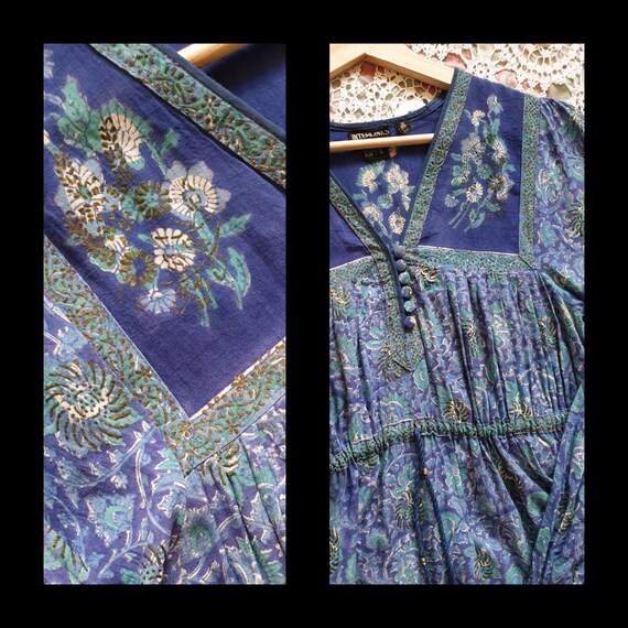 Rare Interlinks Indian Cotton Dress ~ blue green … - image 4