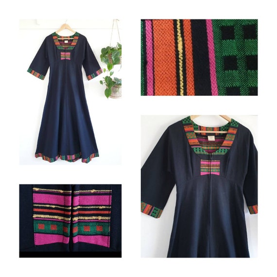 Vintage 1970s black cotton kaftan dress ~ boho hi… - image 1