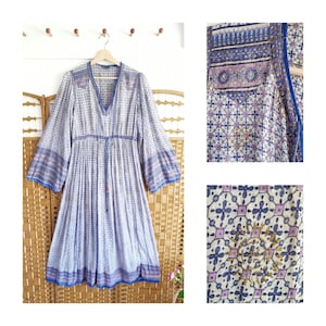 Vintage indisches Gaze Kleid ~Folk boho hippy Block Print Kleid S M / Uk 8 10 12 / US 4 6 8 / ethnisches Kleid 60er 70er Jahre Boho Style