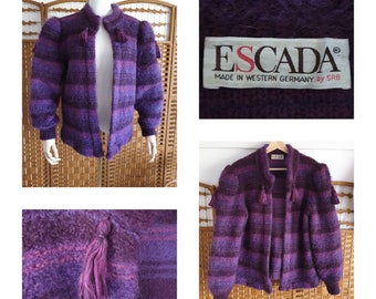 1980s German Escada mohair cardigan ~ wool sweater late 70s 80s sweater coatigan ~ m s l ~ wearable art ~ hand knitted hand crafted