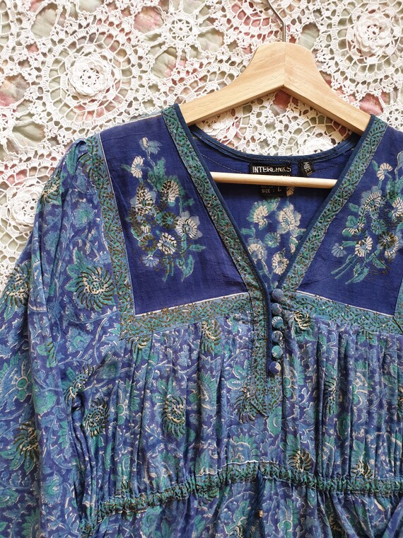 Rare Interlinks Indian Cotton Dress ~ blue green … - image 7