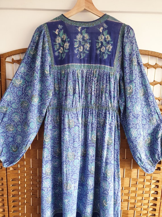 Rare Interlinks Indian Cotton Dress ~ blue green … - image 9