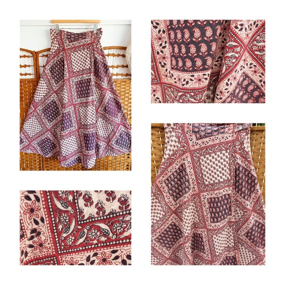 1970s Indian cotton hand blocked maxi wrap skirt … - image 1