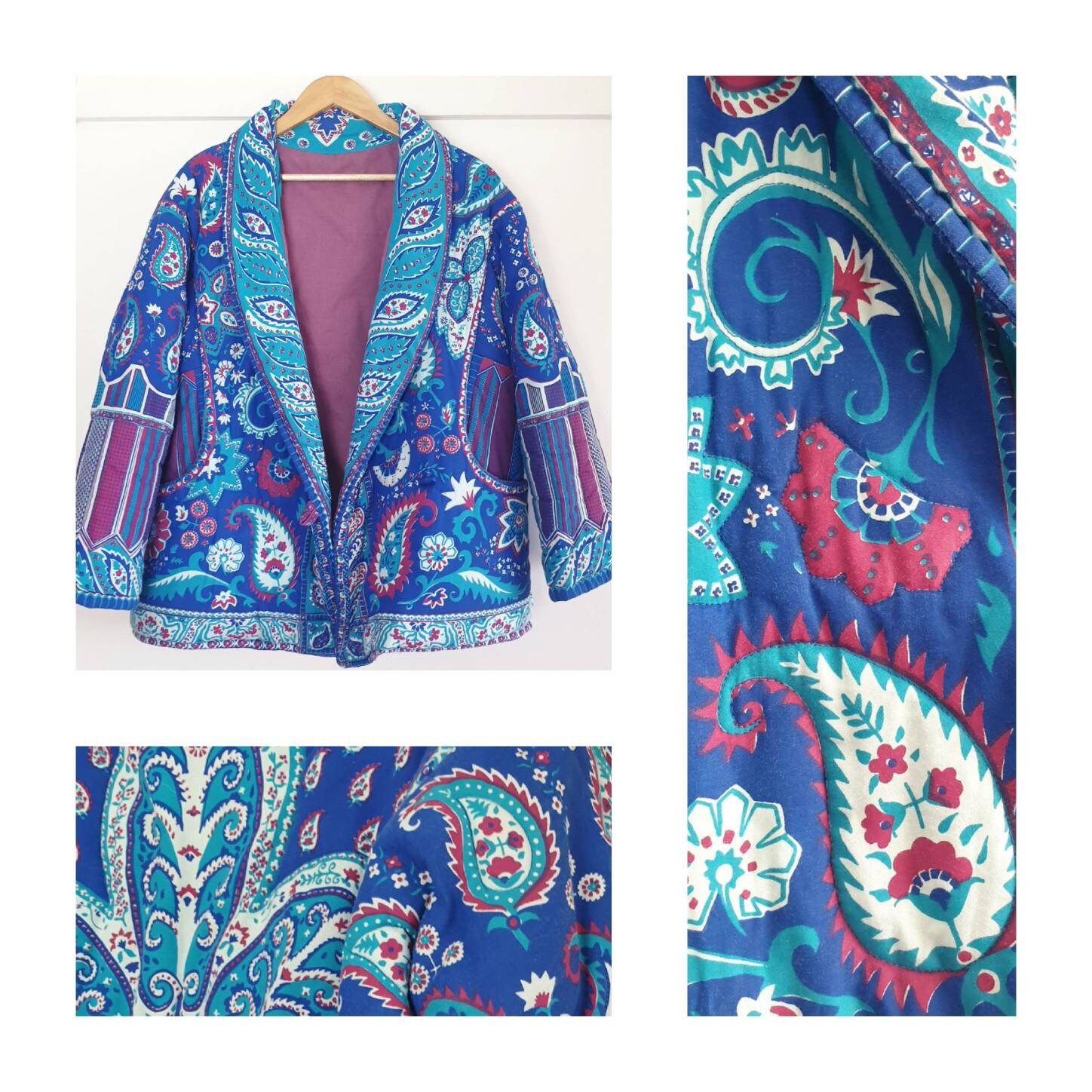 Image of Vintage Cotton Quilted Jacket Clothkits ~ Festival Folk Boho Hippy/M L Uk    /Us