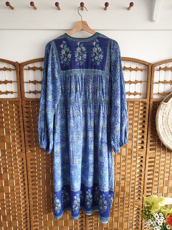 Rare Interlinks Indian Cotton Dress ~ blue green … - image 8