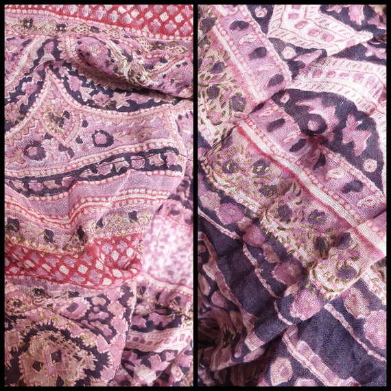 RARE 1970s Indian Cotton Gauze Block Print Dress Medium Large