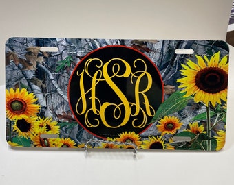 Sunflower Camo Personalized License Plate: Monogrammed Car Tag