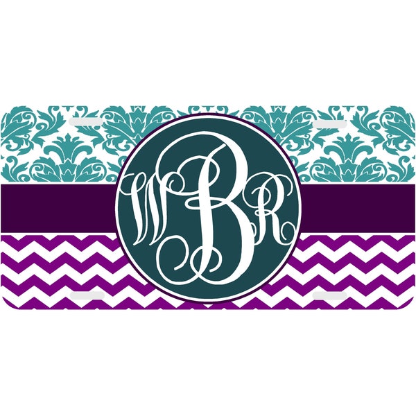 Personalized License Plate Damask, Chevron, Monogrammed License Plate,  Auto Tag, Car Tag, Dots, Monogram