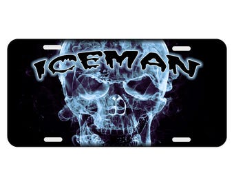 Custom License Plate Blue Skull Background Auto Car Tag Front Novelty Custom