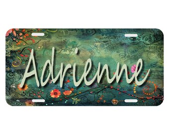 Blue Green Watercolor Background License Plate Personalized Monogrammed Auto Car Tag