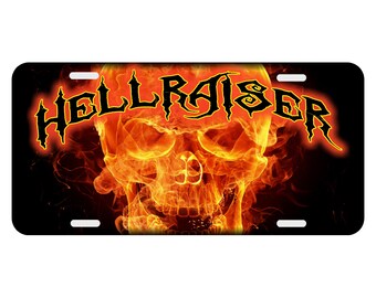 Custom License Plate Flaming Skull Background Auto Car Tag Front Novelty Custom
