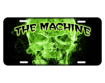 Custom License Plate Lime Green Skull Background Auto Car Tag Front Novelty Custom