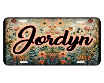 Watercolor Coral Teal Whimsical Background License Plate Personalized Monogrammed Auto Car Tag