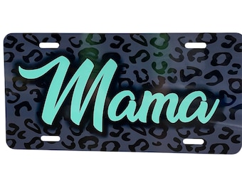 Leopard Cheetah Print License Plate Gray Black Personalized Monogrammed Auto Car Tag
