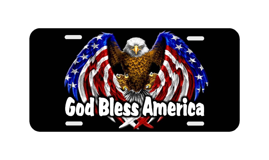 Personalized License Plate, Eagle, Flag, God Bless America, Custom