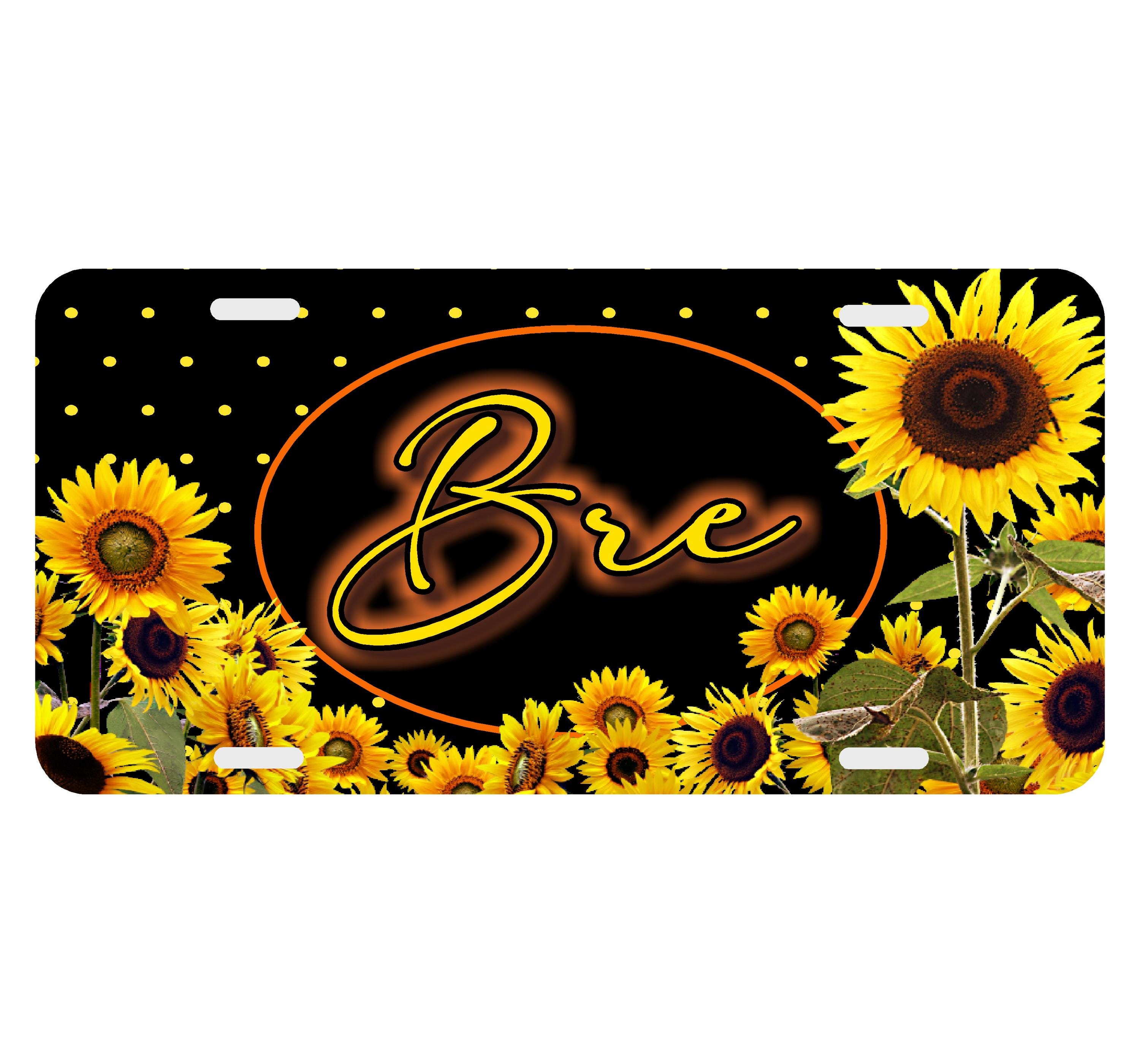 Sunflowers Black Personalized License Plate Monogrammed License Plate Auto Car Tag Monogram
