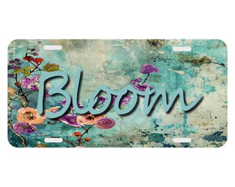Whimsical Bloom License Plate Floral Pink Aqua Peach Personalized Auto Car Tag