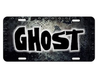 Custom License Plate "GHOST" Metal Print Background Auto Car Tag Front Novelty Custom