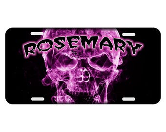 Custom License Plate Violet Pink Skull Background Auto Car Tag Front Novelty Custom