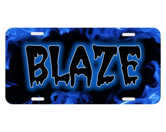 Flames Blue Personalized Auto Car Tag Front Novelty Plate Custom