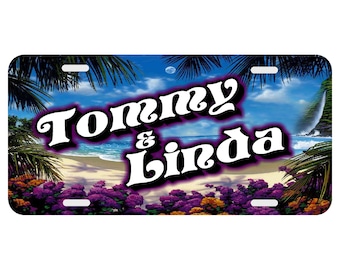 Beach Floral Palm Trees Personalized License Plate Auto Car Tag Monogram Custom