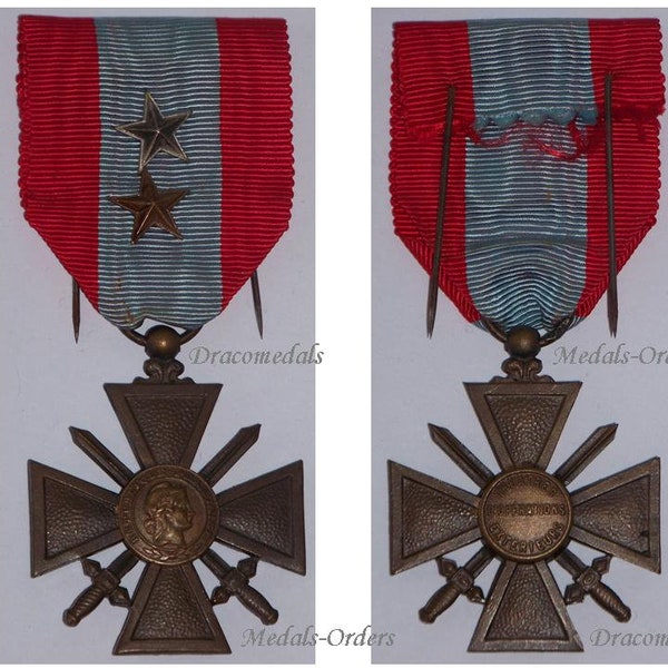FRANCE War Cross Croix TOE 1921 2 citations stars Medal Overseas Operations Decoration French Merit Award post WW1