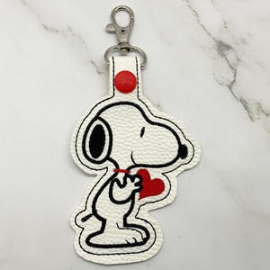 Snoopy Peanuts Character Beagle Keychain Embroidered Faux Leather Key Fob, Backpack Charm