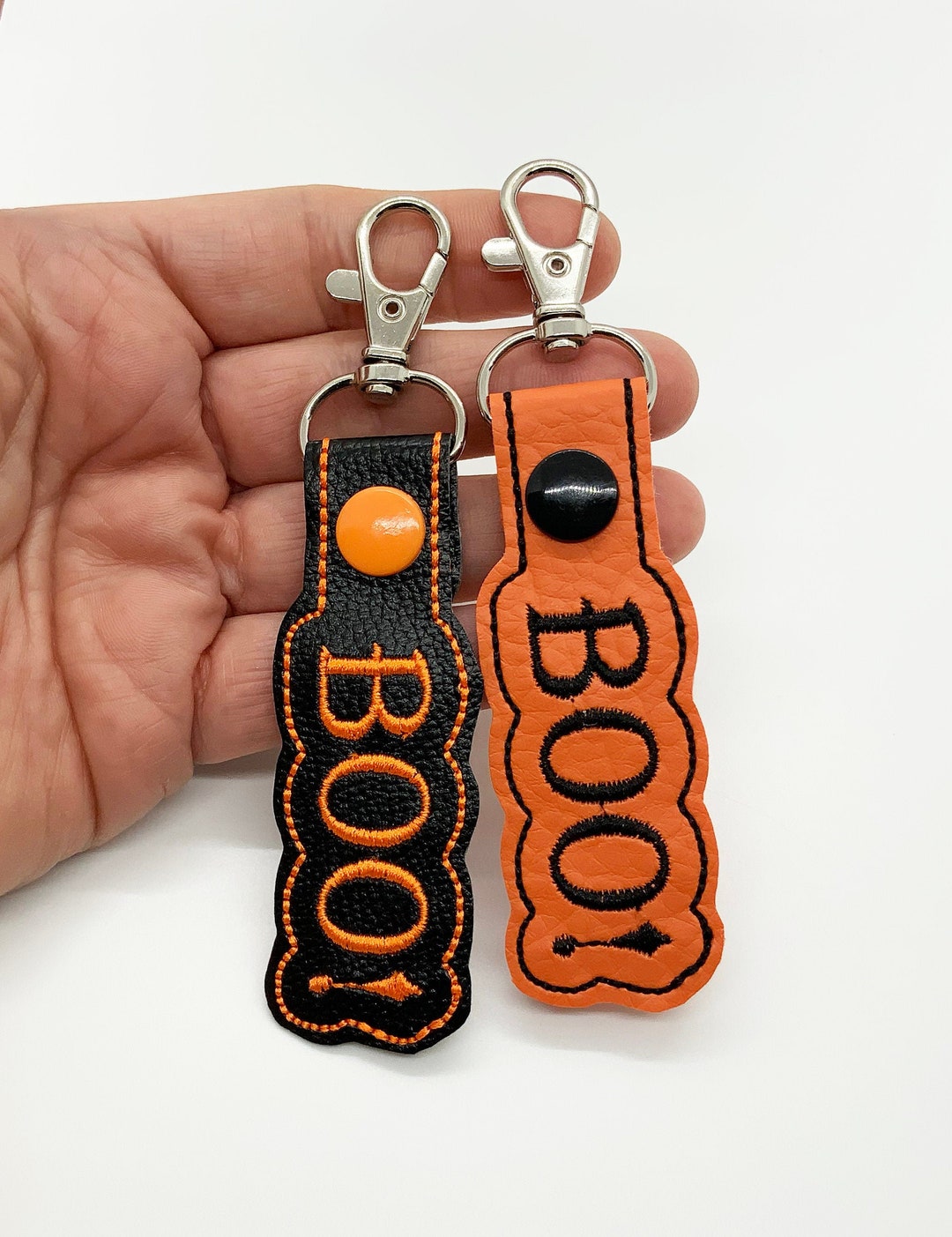 Halloween Boo Keychain: Embroidered Faux Leather Zipper Pull - Etsy