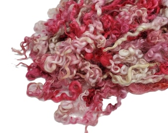 1oz, Prime Wensleydale wool locks, color: Pink /  Red hue,  ADF-22
