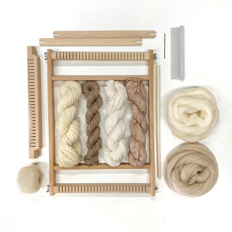 Weaving kit for beginners with 30 page E-book / weaving loom with yarn and accessories / weaving starter's kit / learn to weave Sandy beach