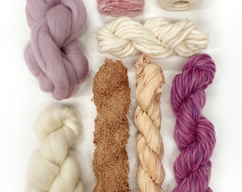 Large Weaving fibers & yarn pack / Curated fiber bundle woven wall hanging / Natural fibers for craft / Natural color palette