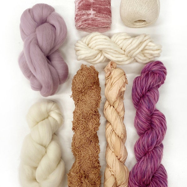 Large Weaving fibers & yarn pack / Curated fiber bundle woven wall hanging / Natural fibers for craft / Natural color palette