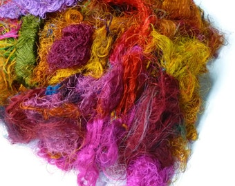 Sari Silk Fiber,1 oz,Mix(warm colours)